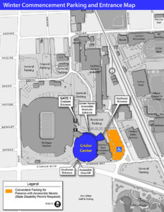 Accessible parking and entrance map for Crisler Center