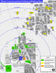 Map with walking times from local parking lots